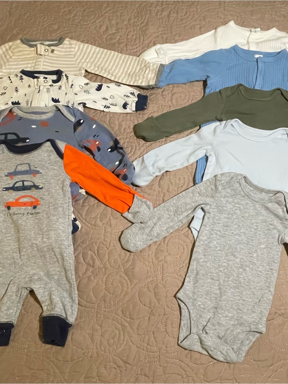 #2a Carter's Gerber Modern Moments 9 pieces Newborn Boy Sleepers Bodysuits